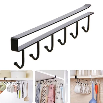 

Black/White Kitchen Storage Rack Iron 6 Hooks Cup Holder Hanging Door Shelf Removed Storage Rack Bathroom Hanger Kitchen Racks
