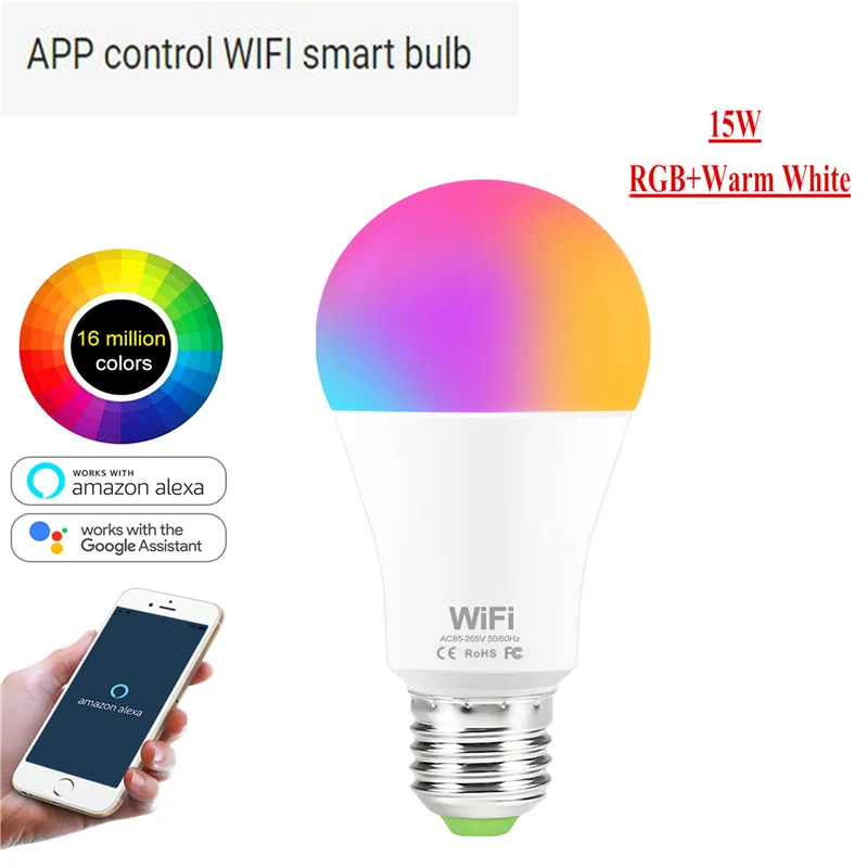 Wifi RGBWW 15W С регулируемой яркостью E27 светодиодный светильник RGB 15 Вт WI-FI смарт-лампа Bluetooth APP Управление 5W 10W ИК-пульт дистанционного управления Управление подсветка rgbww светодиодные лампы 85-265V для дома - Испускаемый цвет: Wifi RGBWW 15W