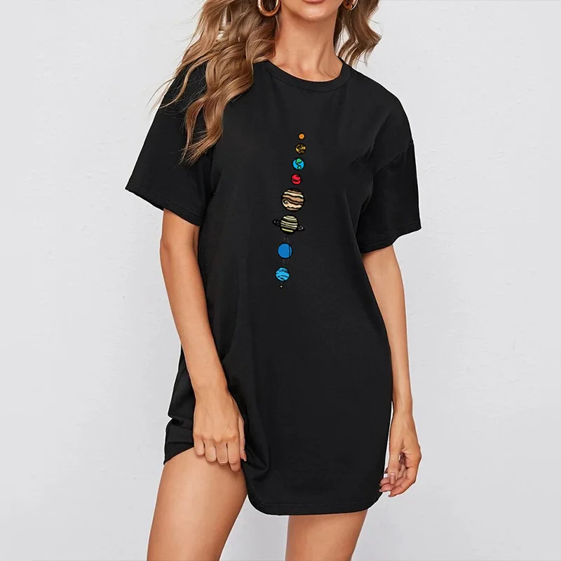 

Cartoon Print Women Summer Mini Dress Short Sleeve O-Neck Casual Loose Plus Size Dresses Harajuku Female Pullover Vestidos
