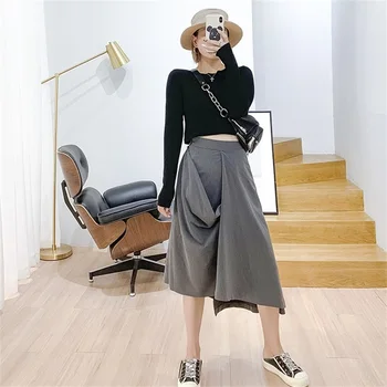 

Women Autumn And Winter 2019 A-Line Loose Skirt Casual Mid-Calf With Button Empire Waist Female All-Match Skirts