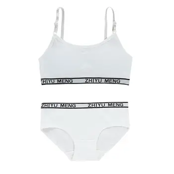 

2019 Girls Ribbon Lingerie Cotton Underwear Sets Young Girls Training Bras Puberty Bra Vest Brassiere Panties