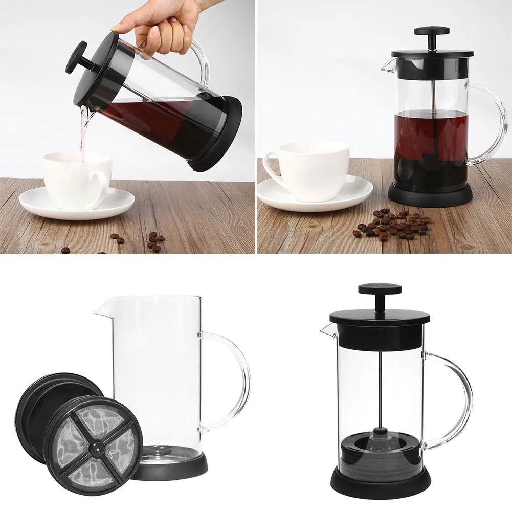 Black Press Coffee Maker Teapot Heat Resistant Tea Maker Coffee Pot Black&Silver - Цвет: Black