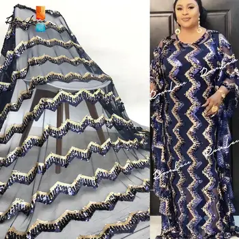 

2020 Top Quality French Sequined Net Lace Fabric Embroidered Mesh Tulle Lace For Wedding Party Evening Gowns New Design Net Lace