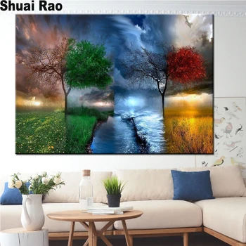 

90x60cm Four Seasons Tree Scenery 5d diamond painting full novelty 2020 cross stitch mosaic set embroidery 100% circle drill,
