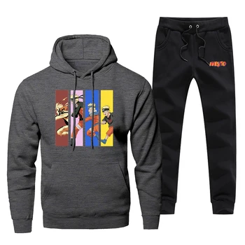 

Japan Anime Print Fashion Men's Sets Nartuo Fleece Male Set Winter Warm Rikudousennin Modo Pants Sweatshirt Harajuku Sweatpants