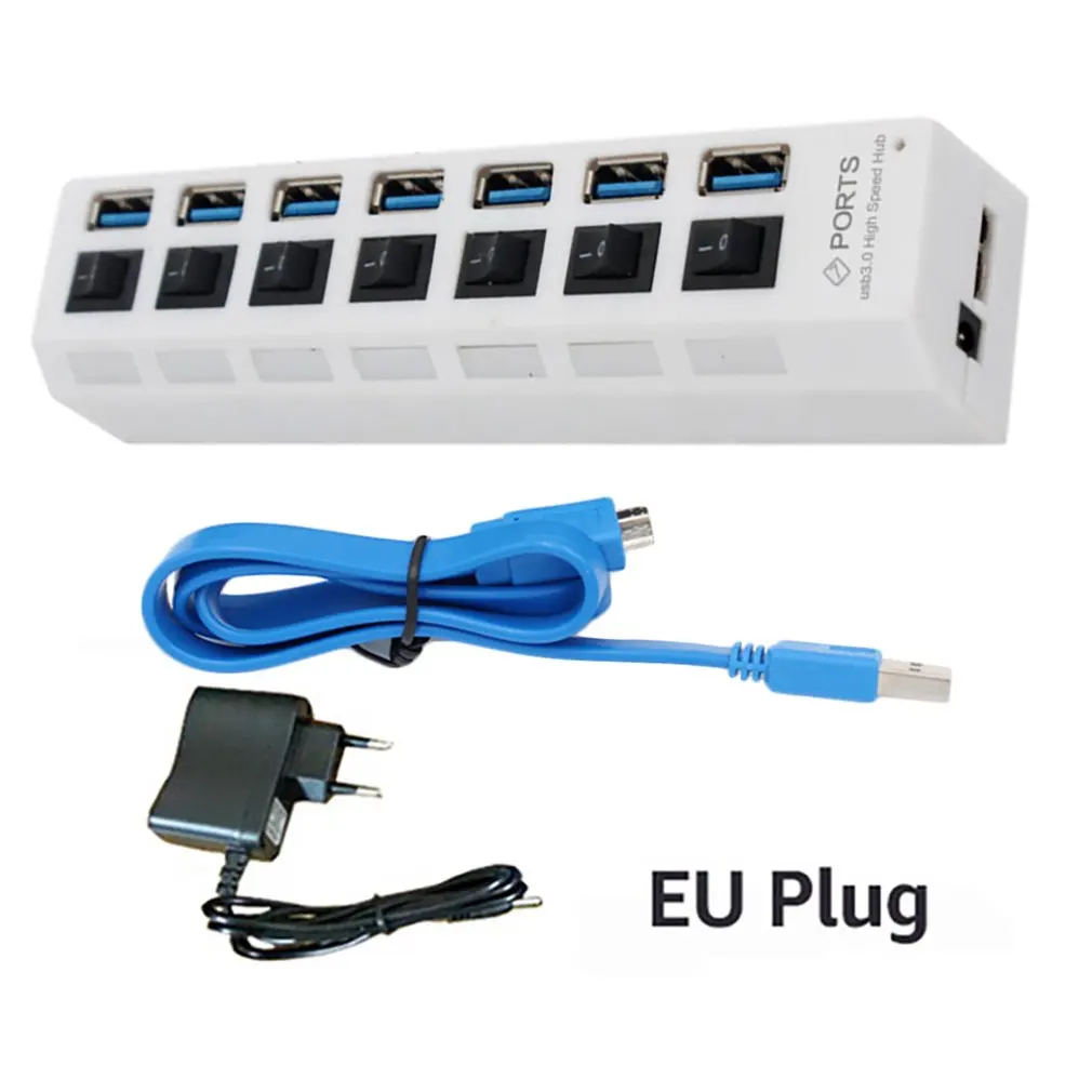 USB 3.0 7 Port EU Usb-хаб Micro USB 3,0 концентратор разветвитель с адаптером питания USB 4/7 порт Hab высокоскоростной 5 Гбит/с USB разветвитель 3,0 концентратор для ПК Аксессуары - Цвет: USB 3.0 7 Port EU
