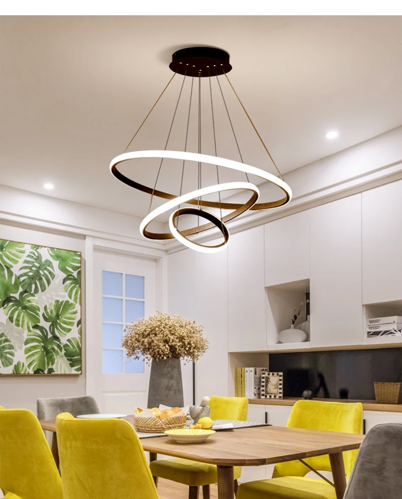 orb chandelier Minimalist Modern Led Chandelier, for Living Dining Room White/Gold/Coffee/Black Circle Rings fixture home Indoor Lighting hanging chandelier