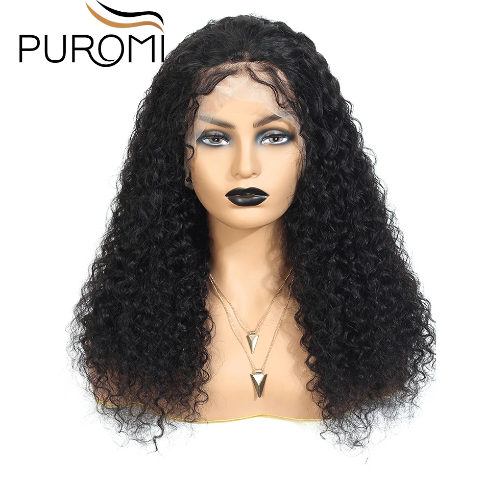 Puromi полный парик шнурка 130% Remy Jerry кудрявые волосы натуральный цвет бразильские человеческие волосы парики средний коэффициент парики шнурка для женщин
