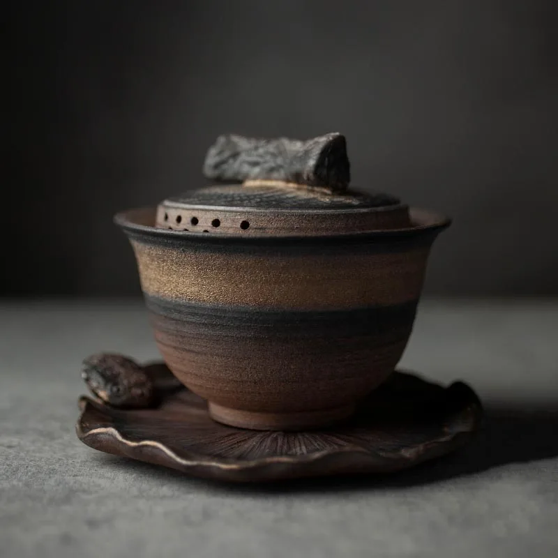 Винтажная японская грубая керамика Gaiwan, чайная супница, ржавчина, глазурь, ручная работа, керамическая чайная чашка, чайная чаша, домашний декор
