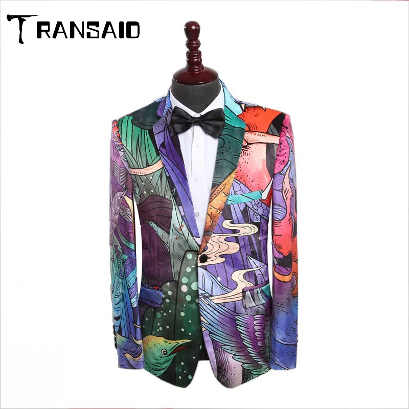 Fashion Men Blazer Hip Hop Printed 2021 Coat Boutique Male Custom Casual Slim Party Suit Club Jacket Wedding Leisure | Мужская одежда