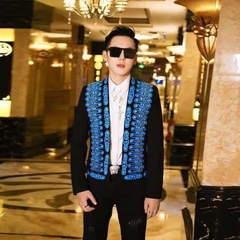 

M-3XL!Customized heavy industry bright diamond small suit men's slim suit British style nightclub costume photography dress.