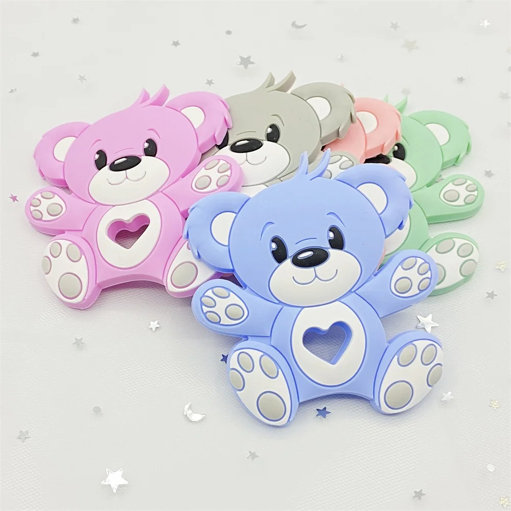 1pcs Bear Silicone Baby Teether rodent Teething Toys Chewable Animal beads Baby Products Nursing Gift DIY pendant necklace 6
