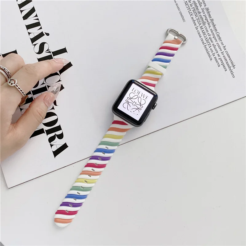 Rainbow Silicone Strap for Apple Watch Band 40mm 44mm 38mm 42mm Sport Rubber Watchband Smartwatch Bracelet 3 4 5 6 Se WristBand