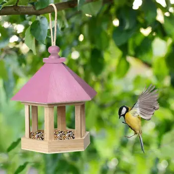 

Wooden Bird Feeders Hanging Type Outdoor Pet Bird Seeds Food Feeder Tree Garden Snacks Bucket Holder Bird Feeder Feed Station