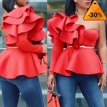 

Blouse Tops Women Shirts Sexy Peplum Ruffles Slim Party Wear 2020 Summer New Fashion Elegant Ladies White Red Bluas