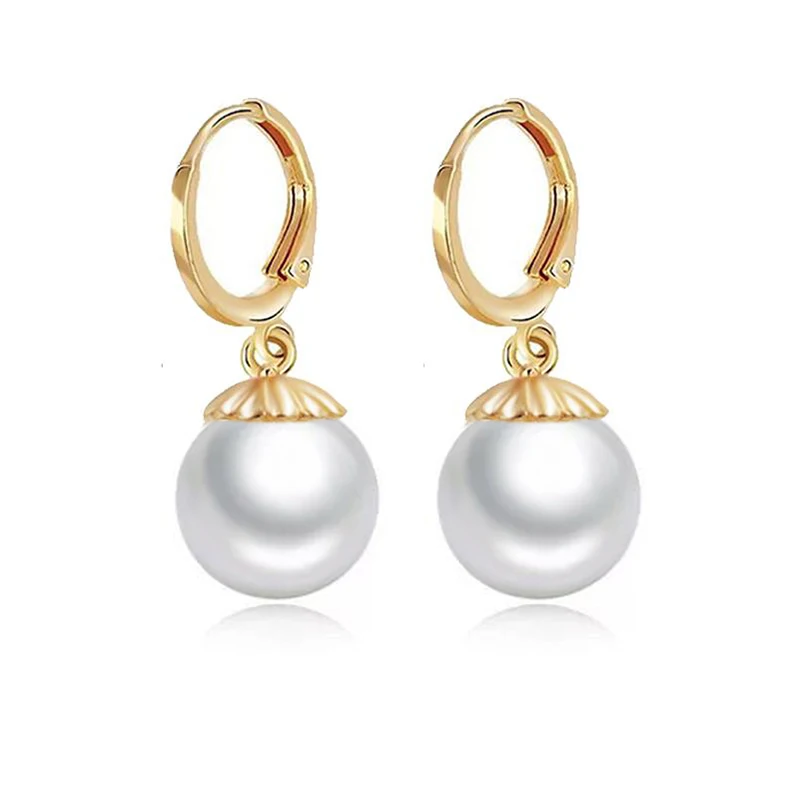 

Wholesale Jewelry --(3 pair/Lot) Single White 8 mm Pearl Drop Earrings Jewelry for Elegant Women Gold Color Classic Design