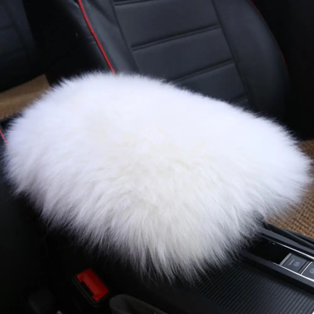 

Furry Armrest Cover for Car Real Sheepskin Wool Fur Soft Fluffy Auto Center Console Cover Universal Fit