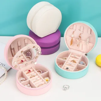

Round Shaped Ring Box PU Leather Wedding Engagement Necklace Bracelet Earrings Case Holder Jewelry Container Organizer