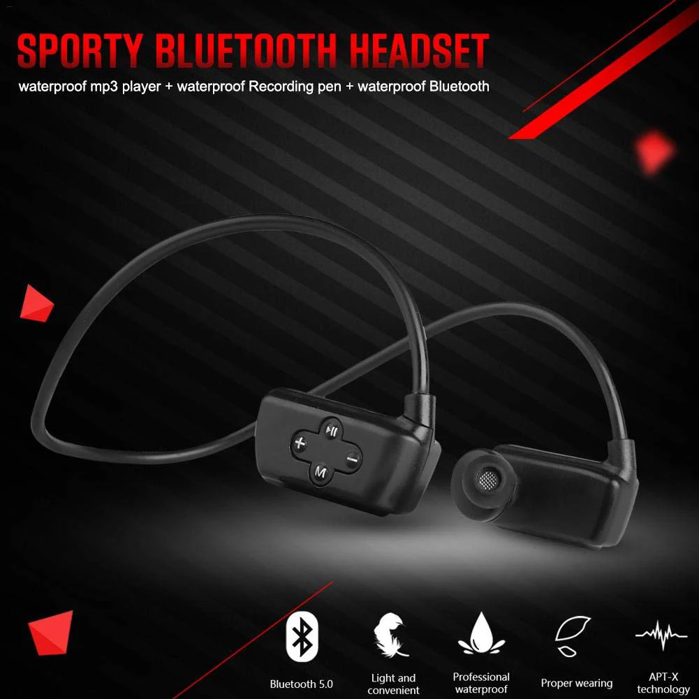 IPX8 водонепроницаемый телефон рекордер Bluetooth спортивный MP3 плеер беспроводной портативный открытый наушники плавание большой емкости бег