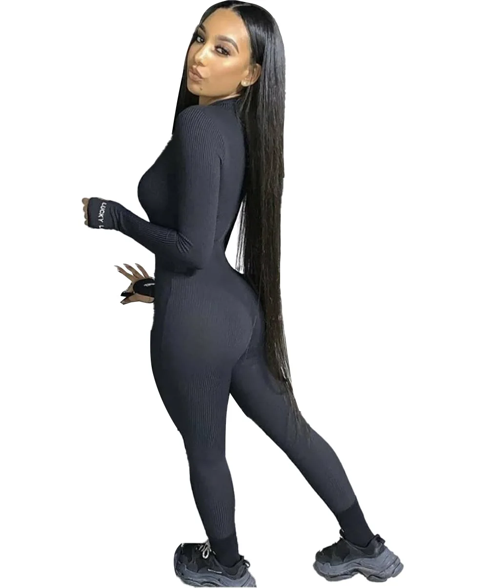 Женский комбинезон в рубчик JRRY повседневный Облегающий с высоким воротником и