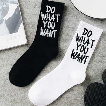 

Korea Halajuku Funny Letter Hip-hop Street Skate Socks Hosiery Men Black White Casual Cotton Short Socks Winter