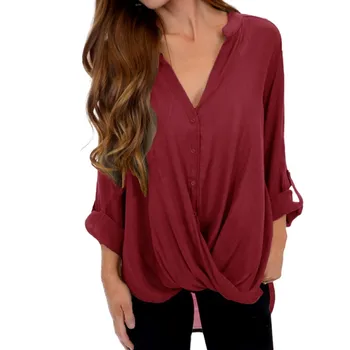 

Autumn Long Sleeve Blouse Ladies Casual Shirts Tops Sexy V neck Pleated Women Blouse