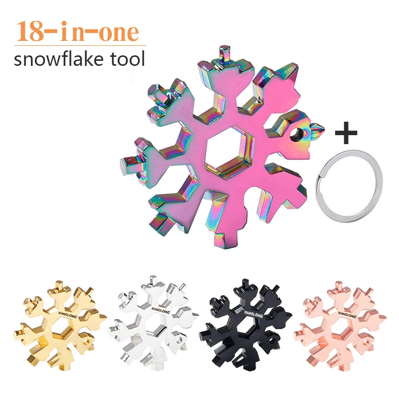 

18-in-1 Multifunctional Snowflake Tool Wrench Combination Portable Spanner Hex Wrench with Keyring Camping Outdoor Tool Opener