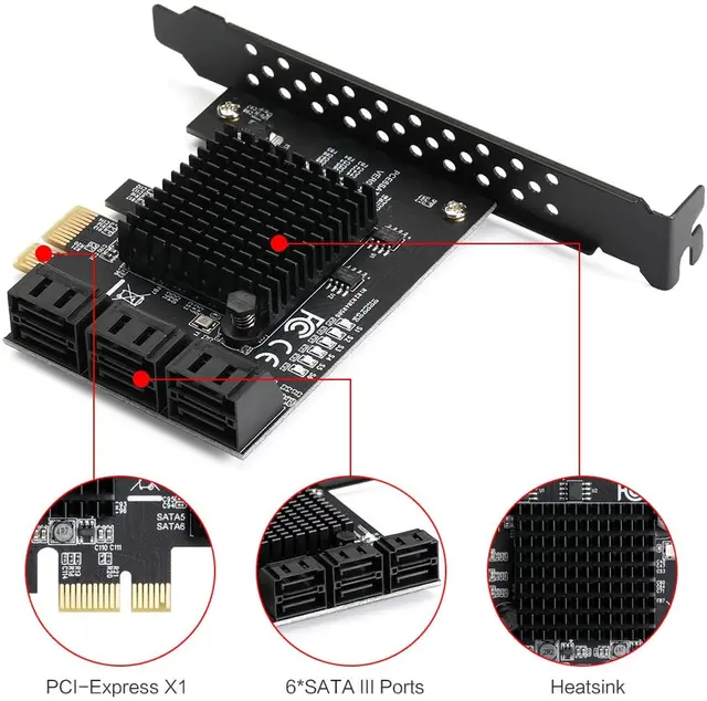 2.5 Adapter M.2 Vers SATA3.0, Carte D'extension, Carte D'extension PCIe Contrôleur 6 Ports SATA 3.0 Pour Puce ASM1166, Carte Adaptateur PCIE3.0 X2 16 Gbps, SATA3 .0 6 Gbps X 5 Prend En