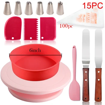 

15Pcs/Set Plastic Cake Turntable Rotating Cake Plastic Dough Knife Decorating Cream Cakes Stand Rotary Table DIY Pan Baking Tool