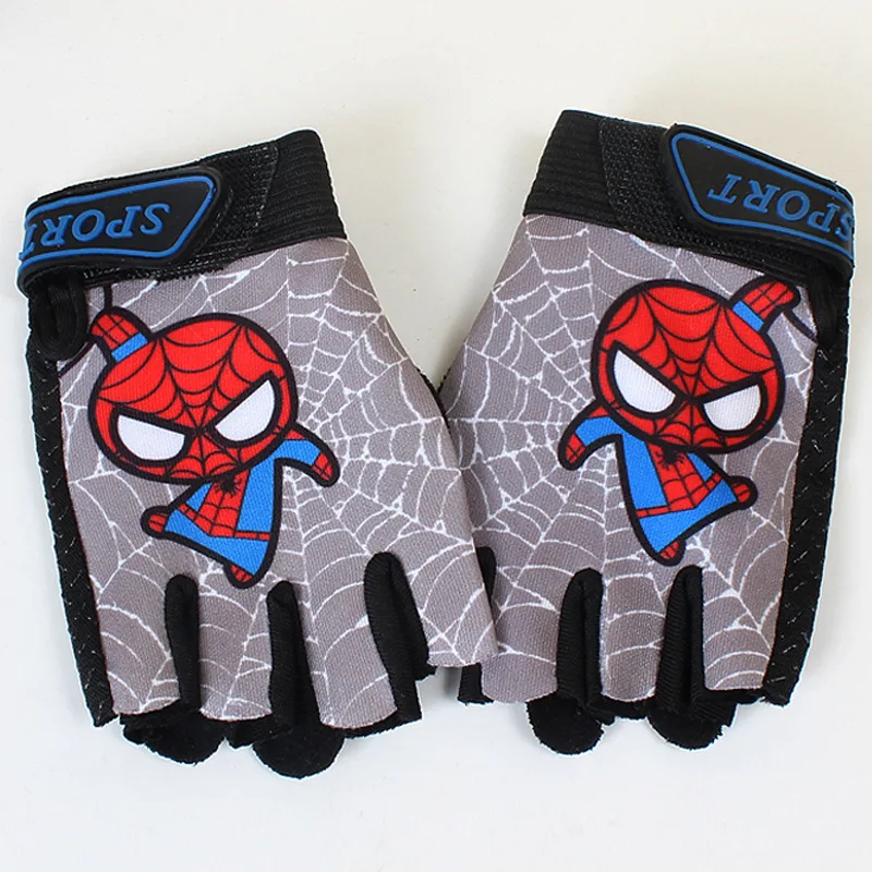 Детские перчатки на половину пальца для велосипеда, детские спортивные перчатки, нескользящая ткань, дышащие, впитывающие пот, Анна Эльза перчатки Человека-паука - Цвет: Spider-Man C