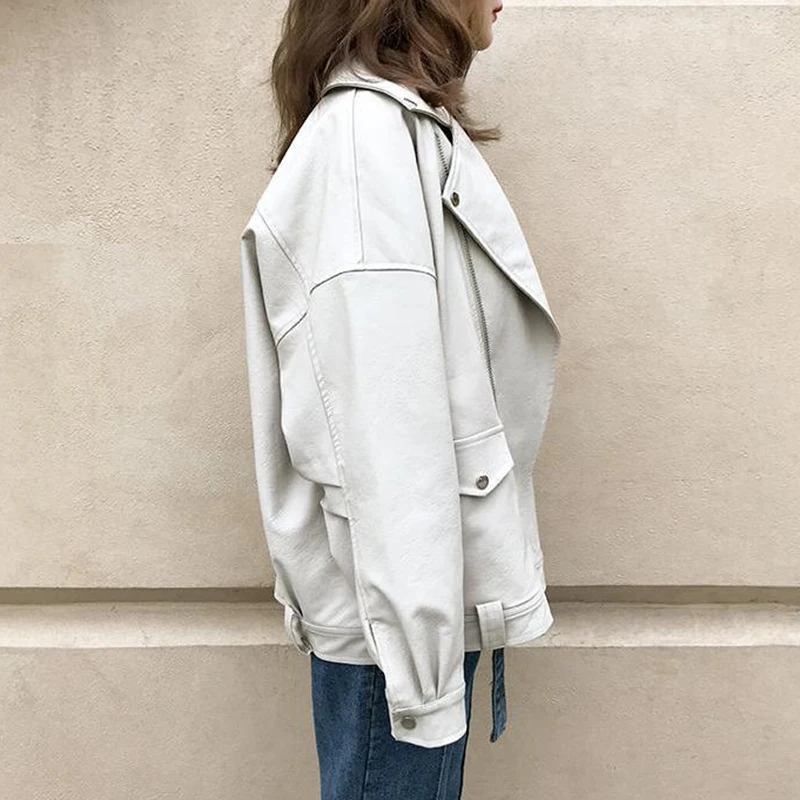 guilantu Pu Leather Jacket Women Fashion Bright Colors Beige Motorcycle Coat Short Faux Leather Biker Jacket Soft Jacket Female