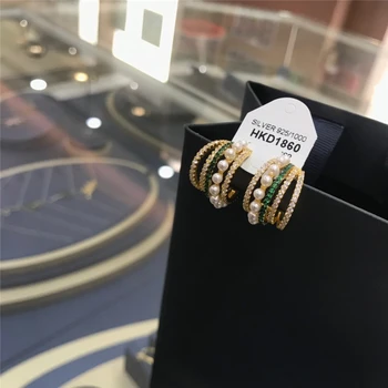 

brand A high quality earrings mico zircon white green french ear studs nacklace natural pearl beads earring for woman