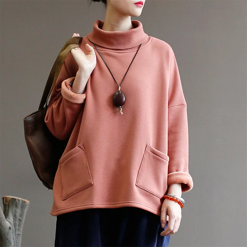 SCUWLINEN 2021 New Winter Thick Tops Solid Turtleneck Long-sleeve All-match Sweatshirts P155 | Женская одежда