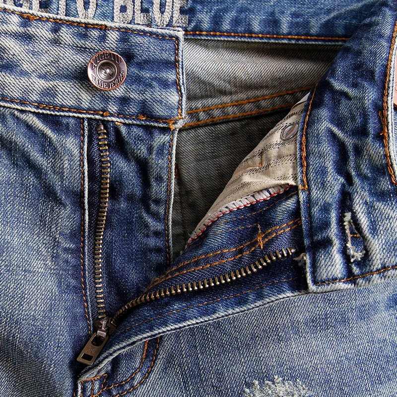 Fashion Streetwear Men Jeans Retro Wash Slim Fit Destroyed Ripped Jeans Men Biker Pants Vintage Designer 5