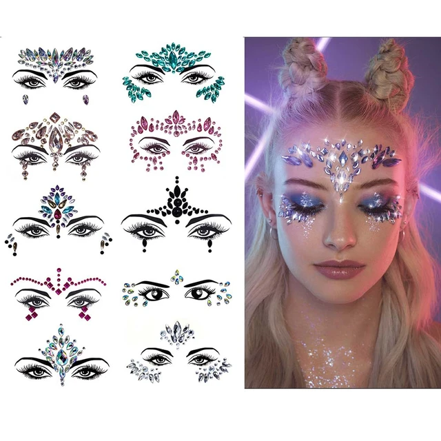 New Rhinestones for Face Festival Makeup Crystals Eye Diamond Gems Stickers  Fake Tattoo for Woman Adhesive Glitters for Face - AliExpress