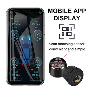 

Car TPMS Bluetooth Tire Temperature And Pressure Monitoring System with 4Pcs Bluetooth External Sensor Mobile Phone APP