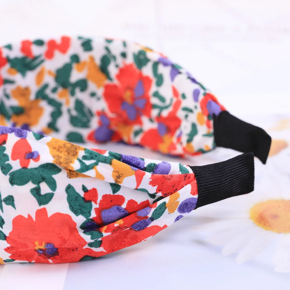 Blumendruck geknotete Stirnbänder Lünette Turban elastische Kreuzschleife Haarbänder für Frauen Haarband Bands Mädchen Haarschmuck Schmuck – Detail 10