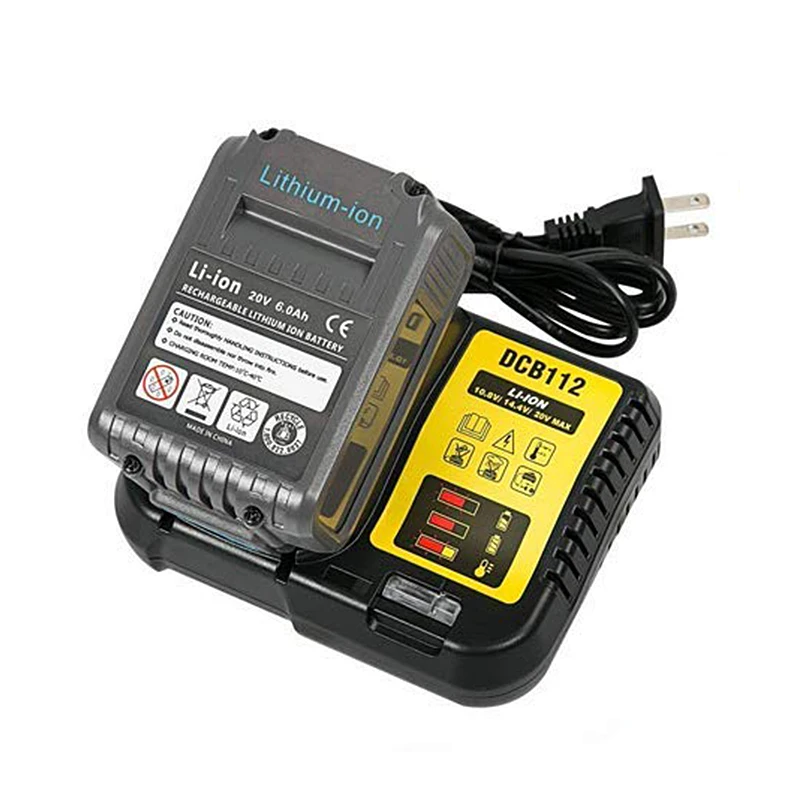 

20V 6.0Ah Lithium Ion Battery with Charger kit for Dewalt 10.8V 14.4V 20V batteries DCB101 DCB102 DCB105 DCB100 DCB106