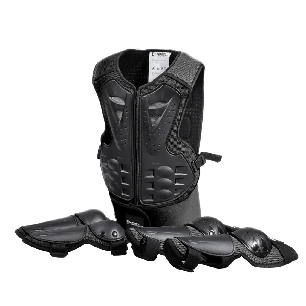 Children Chest Back Protection Elbow Pads Knee Pads for Skiing Motorcycle Black