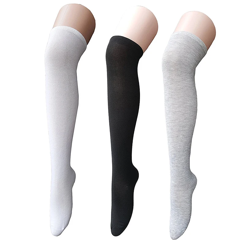 Женские спортсмены тонкие полосы Твердые бедра высокие колготки выше колена носки 3 пары белый+ черный+ серый
