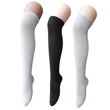 Женские спортсмены тонкие полосы Твердые бедра высокие колготки выше колена носки 3 пары белый+ черный+ серый