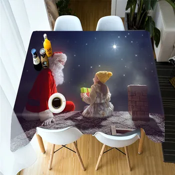 

Customizable 3D Tablecloth Christmas Night Scene Waterproof Thicken Rectangular Santa Claus Table Cloth for Wedding
