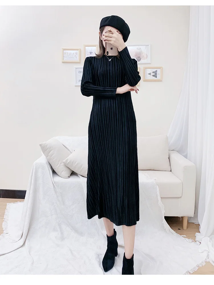 Miyake Плиссированное бархатное платье осень-зима новое свободное плиссированное платье большого размера