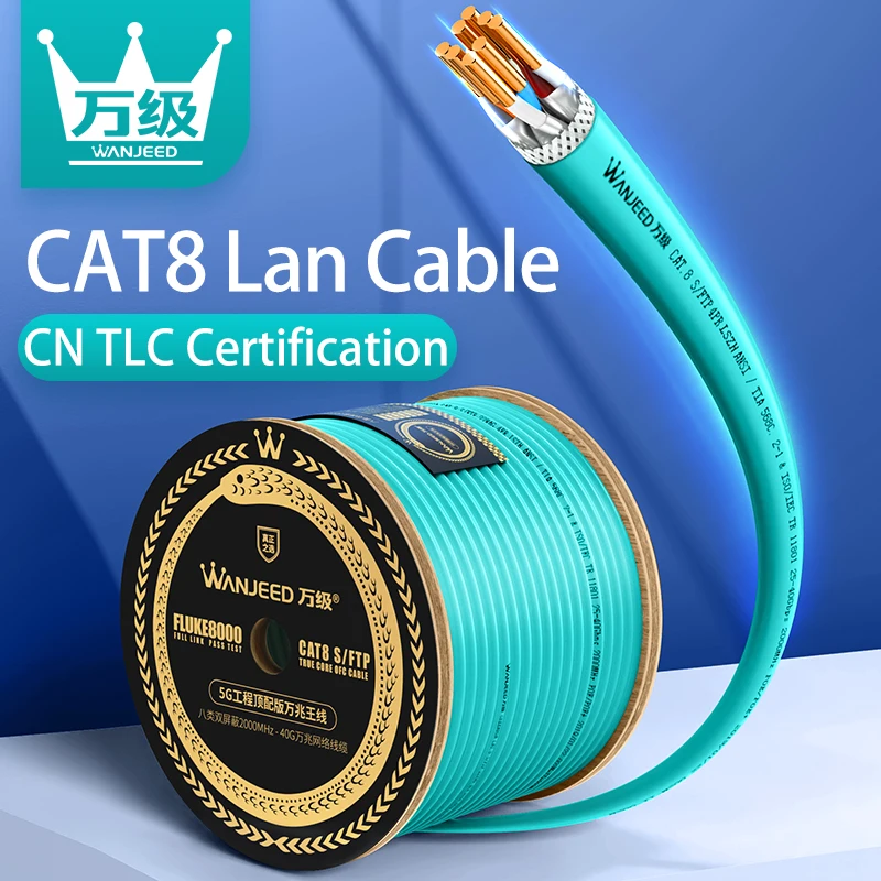 

WANJEED CAT8 Lan кабель 40G SFTP Чистая медь LSZH Куртка Aqua цвет 305m
