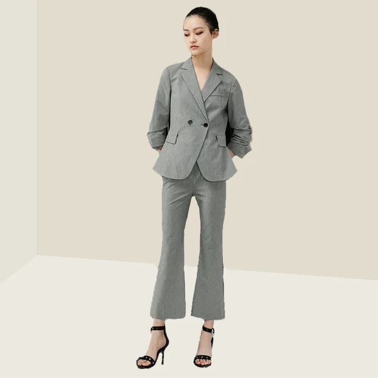 

2020 Spring New Style Fine Wool-like Fabric Pattern Two-Button 3D Cutting Able Slim Fit Handsome Suit WOMEN'S Suit