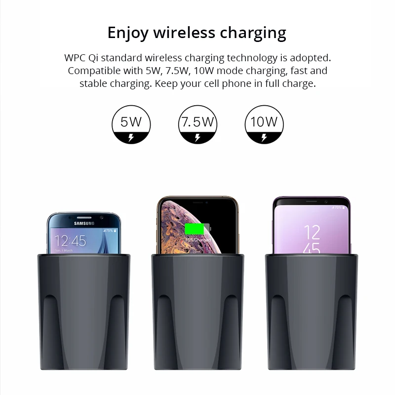 Muljexno беспроводное автомобильное зарядное устройство чашка для iPhone Xs Max Xr 8 автомобильная зарядка для Apple Airpods Qi Беспроводное зарядное устройство для samsung S10 S9