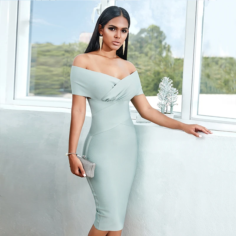 Newest Celebrity Party Bodycon Bandage Dress Women Short Sleeve Off The Shoulder Slash Neck Sexy NightClub Dress Women Vestidos