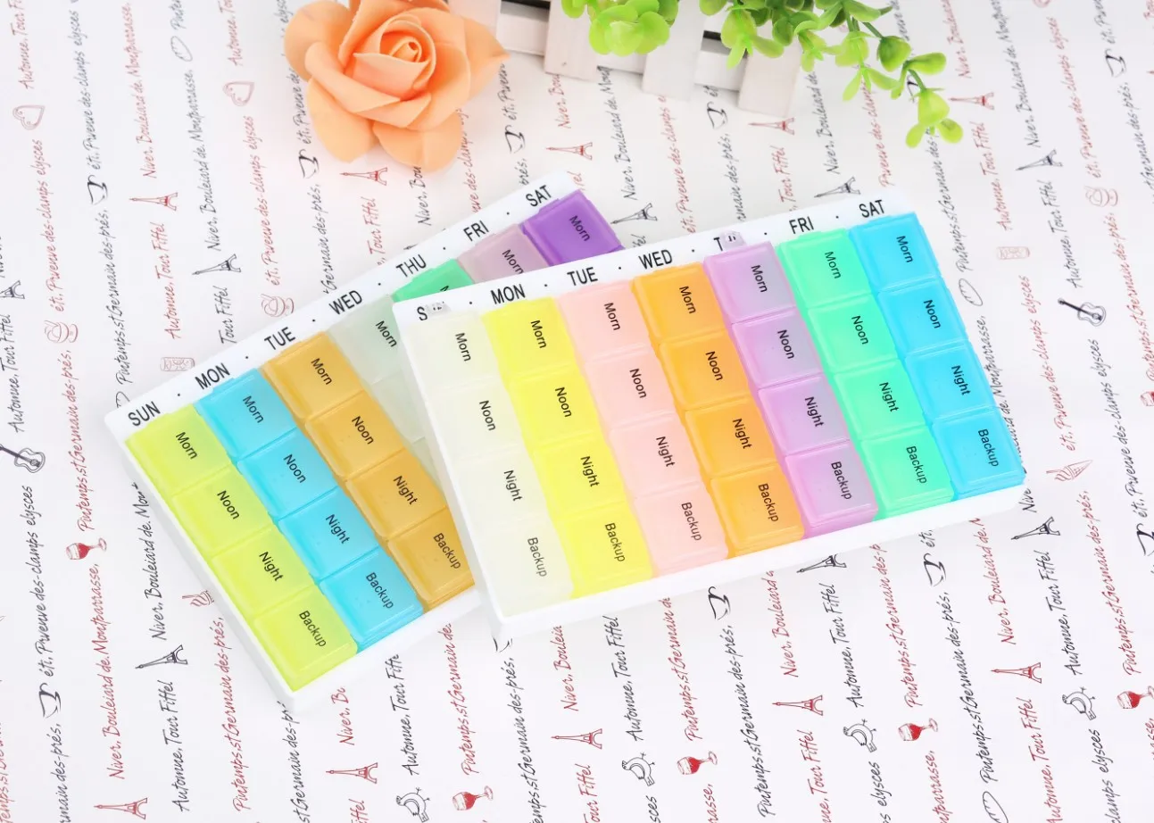 

New Week Medicine Box Flip 7 Days 28 Lattice Household Storage Box Portable Medicine Box Fishing Tackle Box