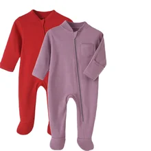 Combinaison 100% coton pour nouveau né, couleur unie, barboteuse pour bébé, garçon et fille, avec fermeture éclair, printemps