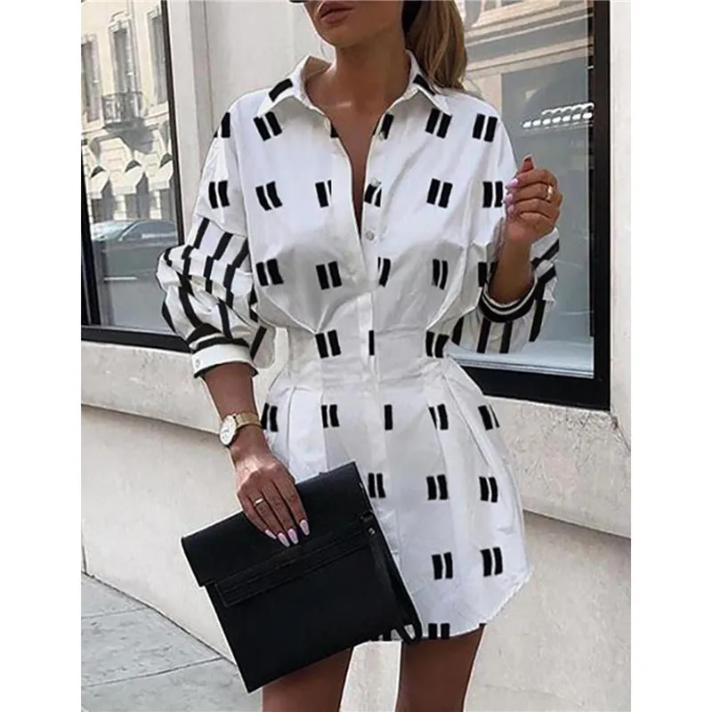 

Elegant Long Sleeve A-Line High wasit Tunic OL T Shirt Dress Ladies Party Club Streetwear Fashion Women Office Lady Mini Dress